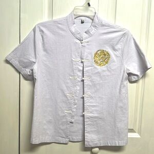 Zyfg Free Lite Lavender Gold Embroidered Japanese Womens Top Size XXL